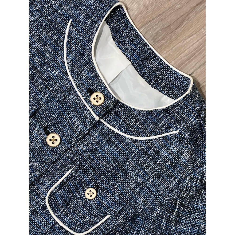 Blue Tweed Lady Jacket, Cropped Blazer, Vintage,‎ S, #457-R